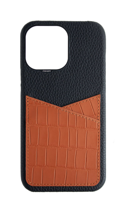 Matte Camel Brown Embossed Pocket Crocodile Case