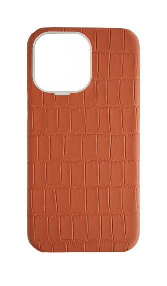 Matte Camel Brown Strapless Embossed Crocodile Case