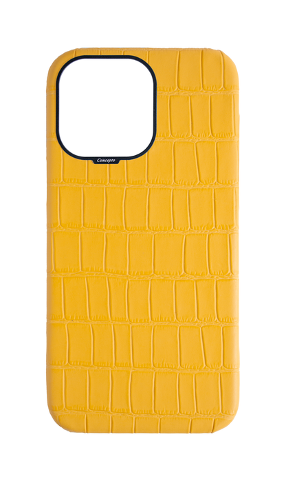 Matte Yellow Strapless Embossed Crocodile Case