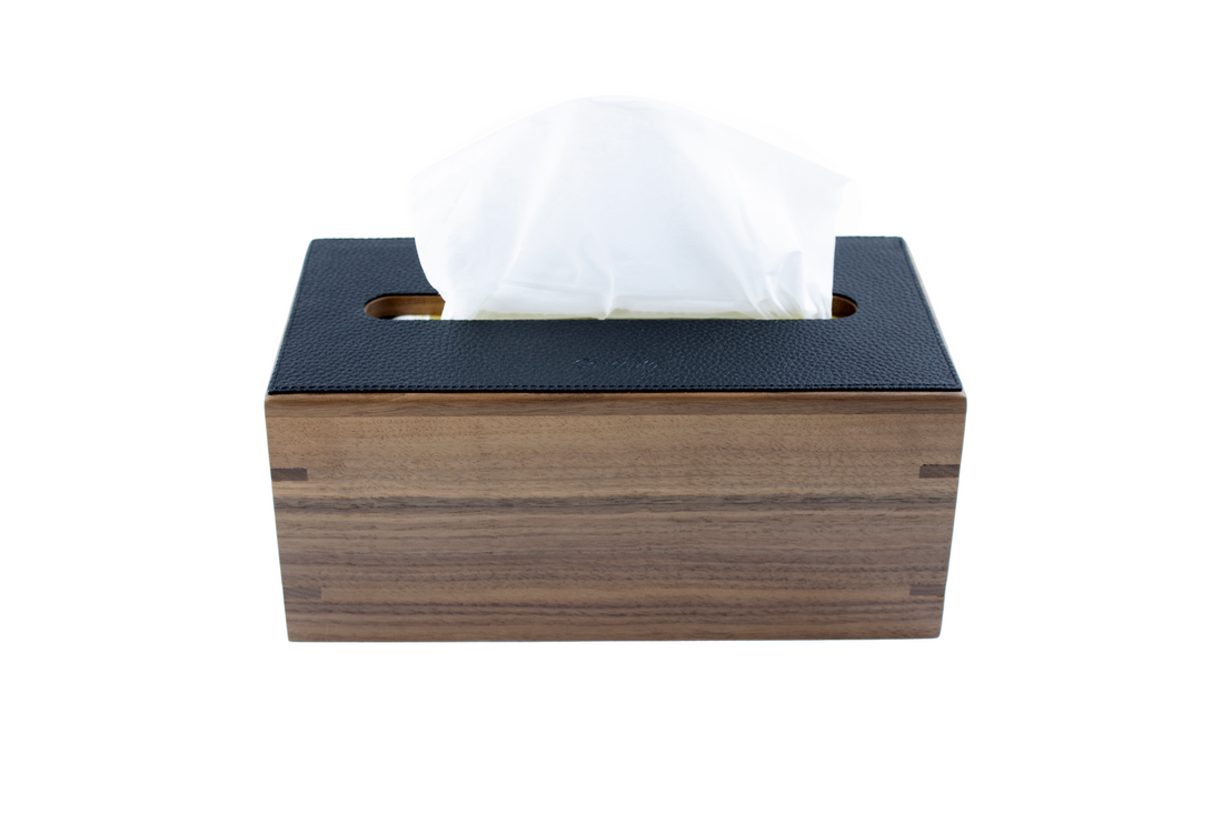 Walnut Wood x Black Leather Tissue Box