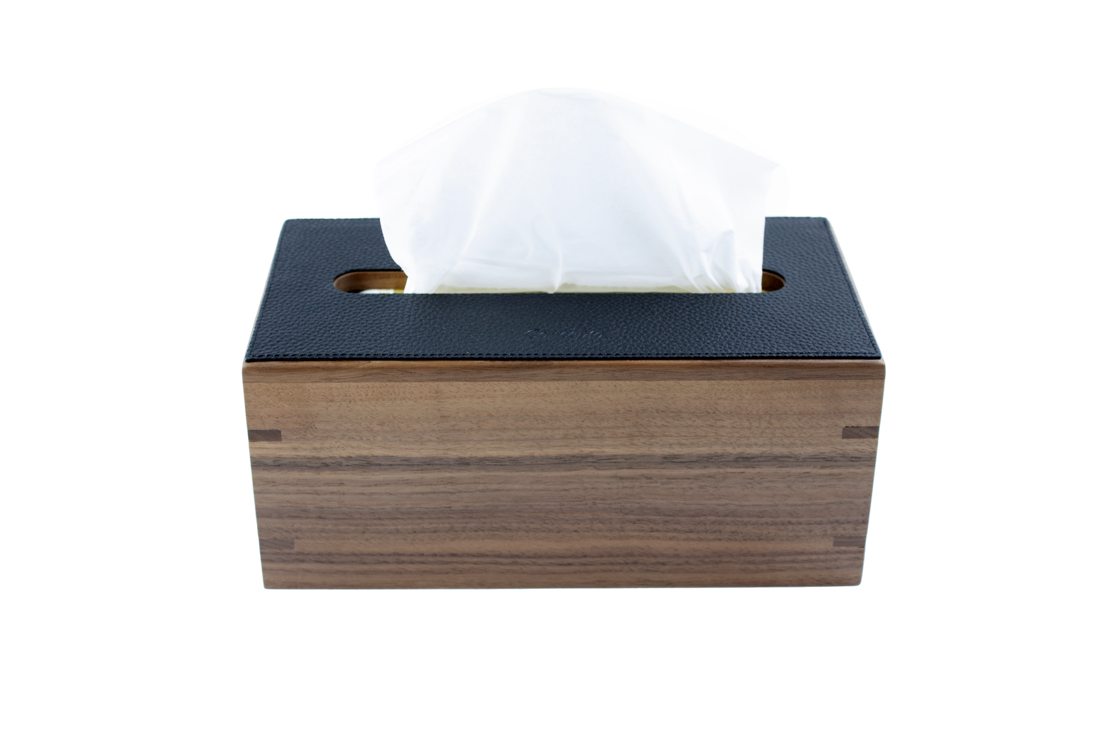 Walnut Wood x Black Leather Tissue Box