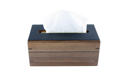 Walnut Wood x Black Leather Tissue Box
