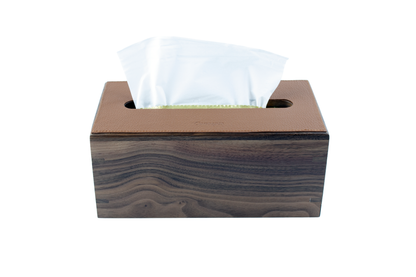 Walnut Wood x Tan Leather Tissue Box
