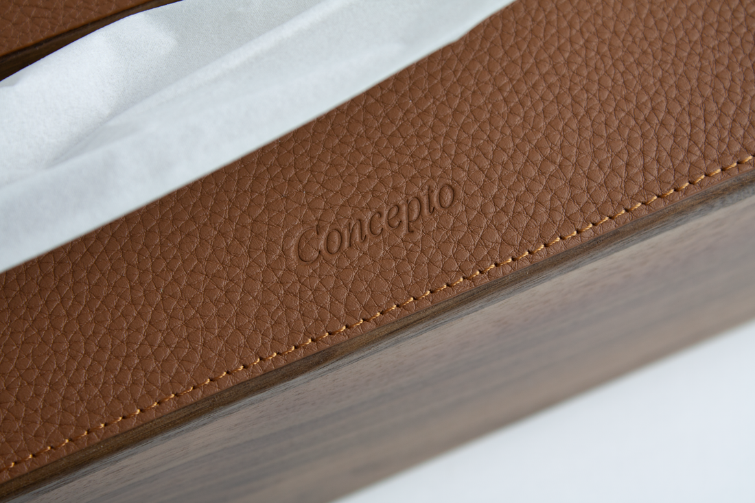 Walnut Wood x Tan Leather Tissue Box