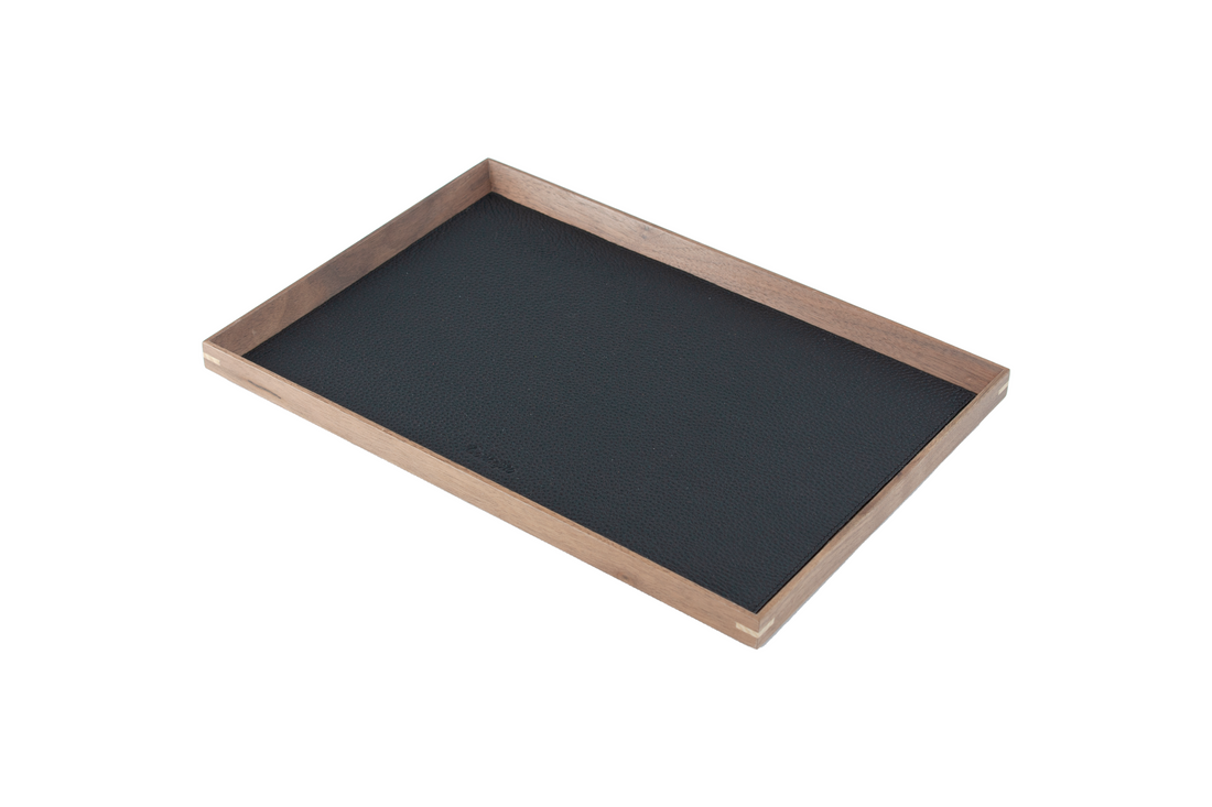 Large Rectangle Walnut Wood x Black Leather Tray