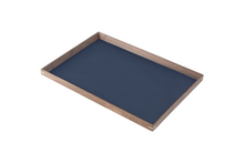 Large Rectangle Walnut Wood x Navy Leather Tray