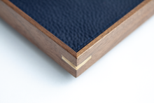 Large Rectangle Walnut Wood x Navy Leather Tray