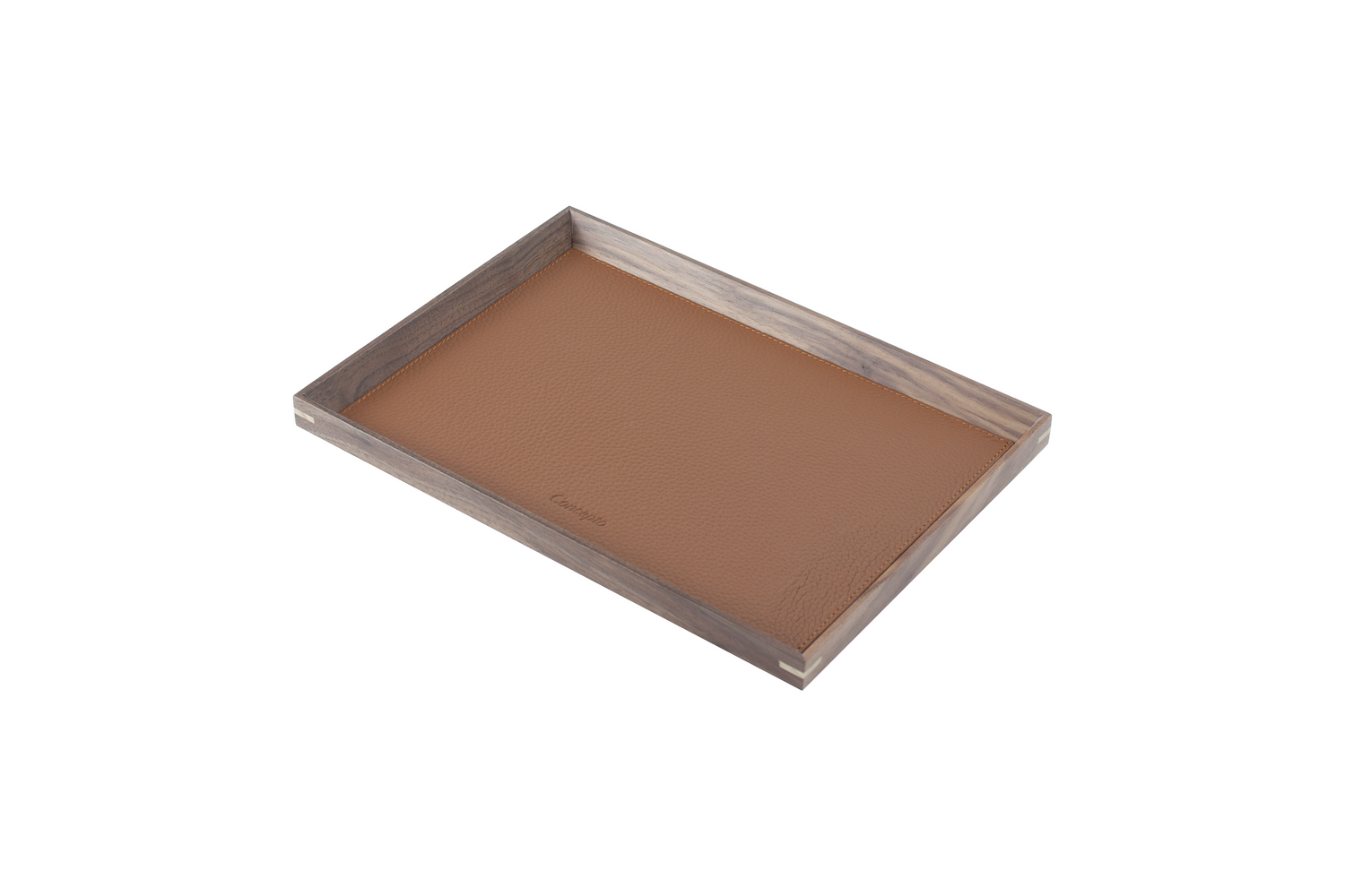 Small Rectangle Walnut Wood x Tan Leather Tray
