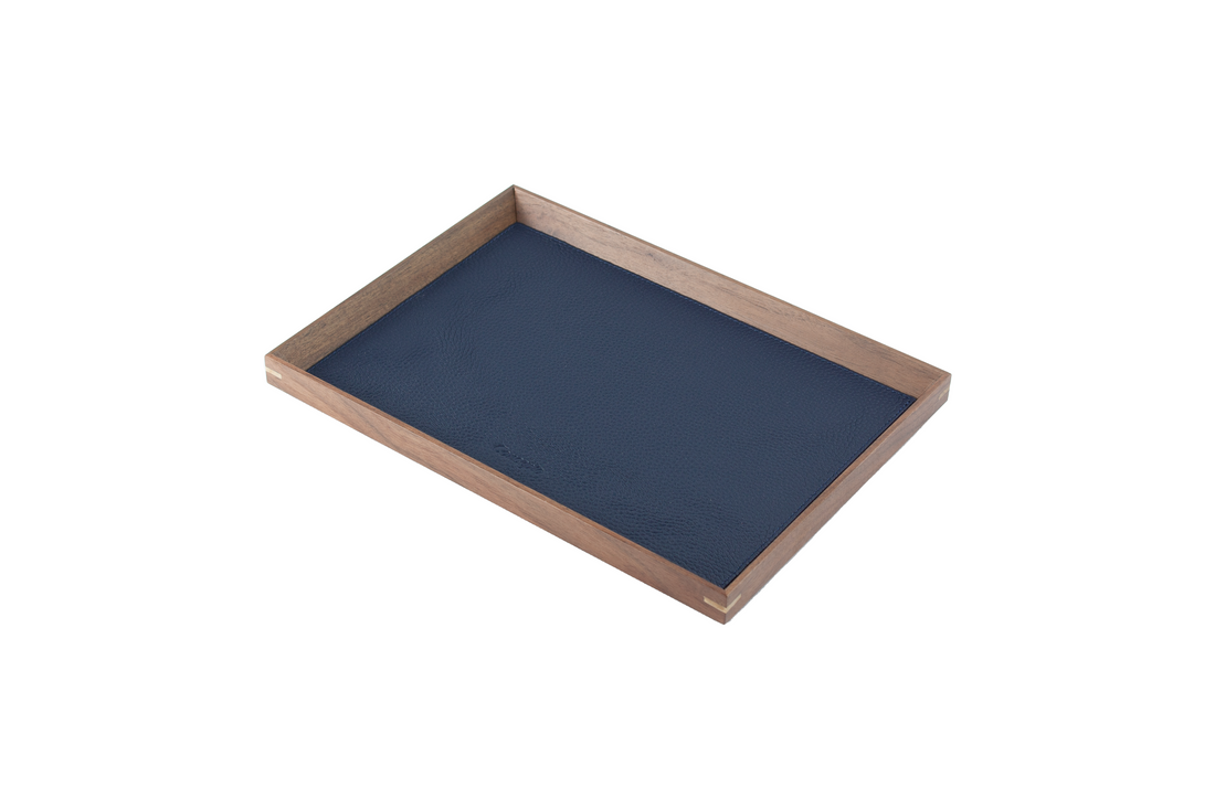 Small Rectangle Walnut Wood x Navy Leather Tray