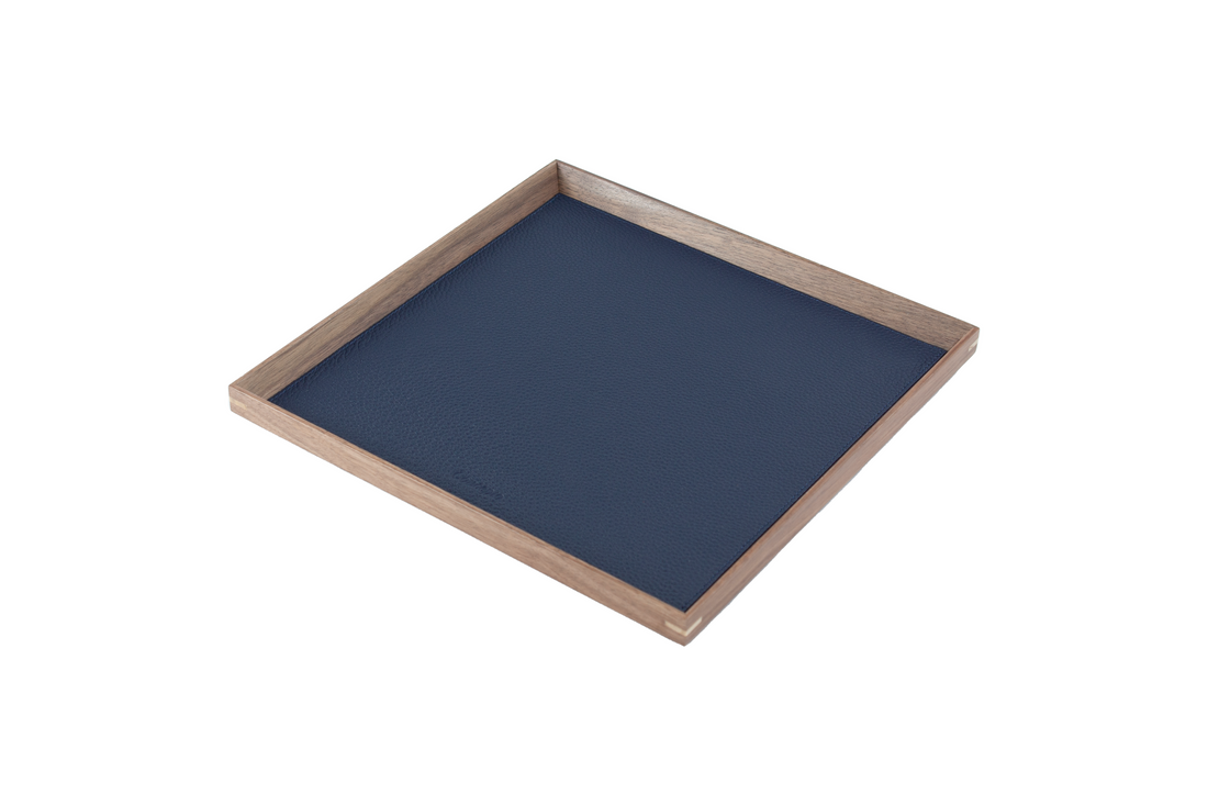 Medium Square Walnut Wood x Navy Leather Tray